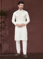 Pure Silk White Ceremonial Wear Embroidery Work Readymade Kurta Pajama